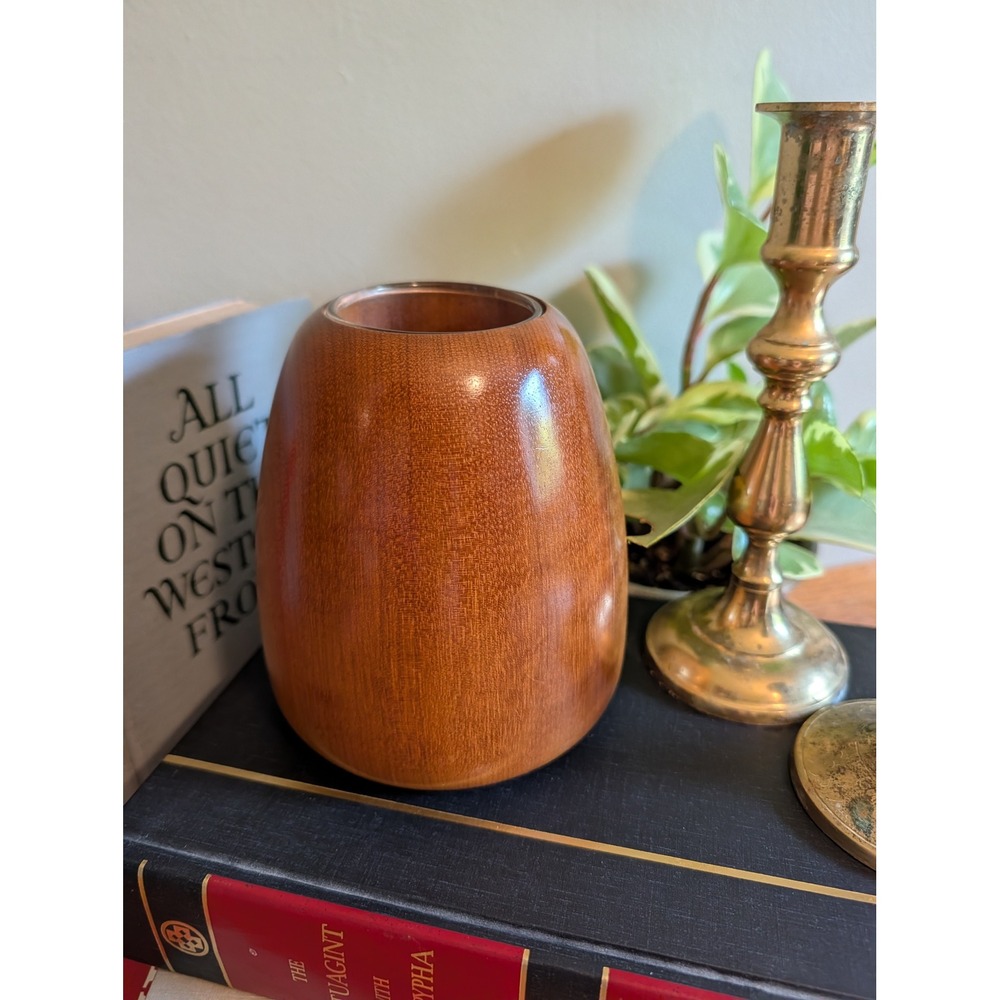Vintage Myrtlewood Vase Mid Century Modern Wood Bud Vase with Glass Insert